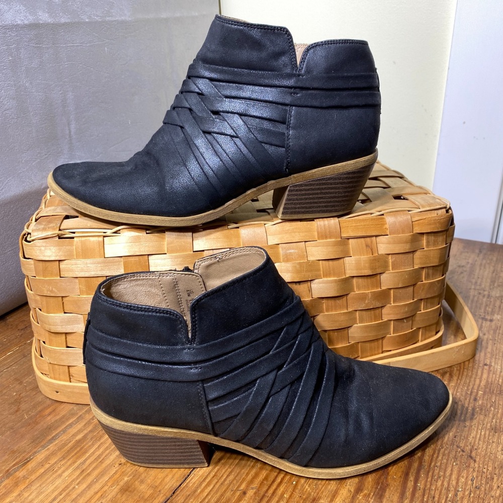 LifeStride Prairie Womens Black Strappy Caged Ankle Boots Size 8.5M Block Heel